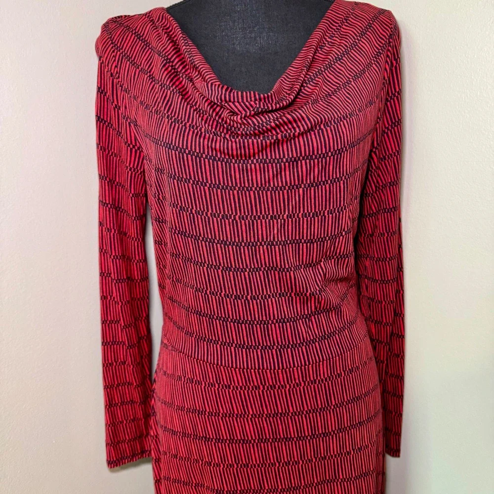 Boden Red‎ Stripe Cowl Neck Long Sleeve Dress Elegant Career Workwear US 10